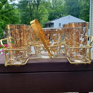 Vintage RARE MCM Culver 22kt Chantilly Ice Bucket/Glassware Set w/Tongs & Caddy